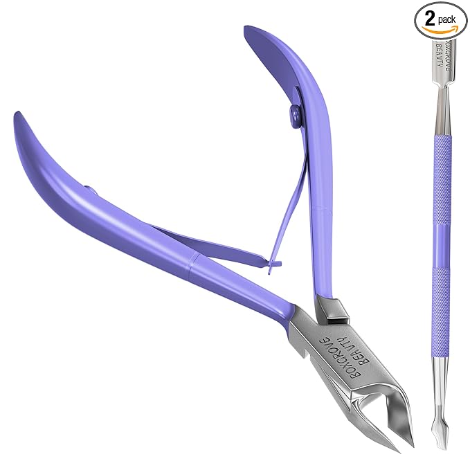 Professional Cuticle Cutter & Pusher Trimmer Manicure Tools with Double Spring – Perfect Nail Care Tool for Manicure & Pedicure Beauty at Home/Spa/Saloon (Purple Pack of 2)