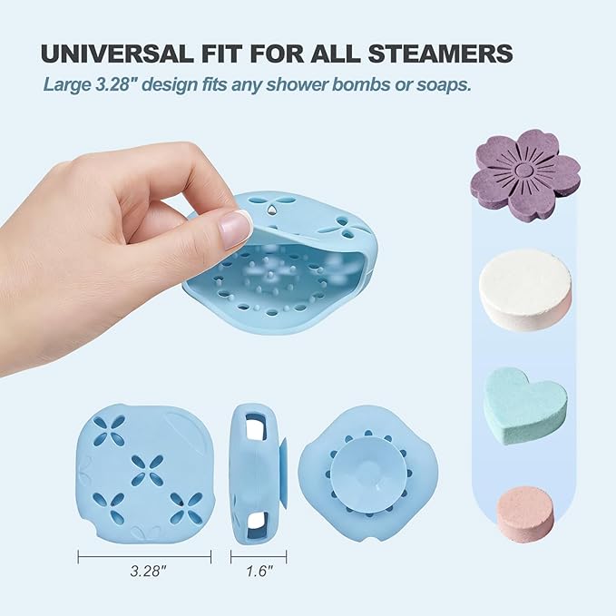 Silicone Shower Steamer Holder with Suction Cup - 3.28" Aromatherapy Steamer Tray for Shower Wall & Floor - Draining Soap Dish & Bath Bomb Hanger for Bathroom, Bedroom & Living Room - Easy Clean