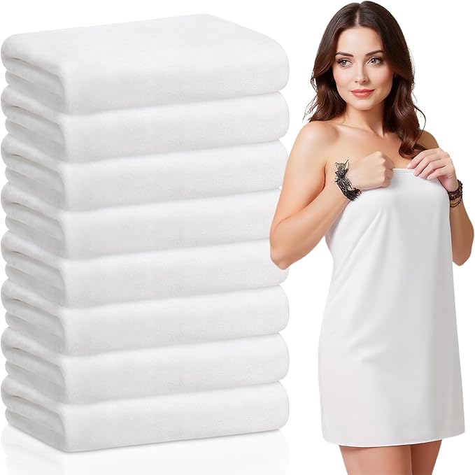 SmoothNovelty 8 Pack Microfiber Bath Towels Bulk 27'' x 60'' Oversized Beach Towel Highly Absorbent Extra Large Soft Drying for Shower Pool Salon Sauna Bathroom Gym Party (Simple,White)