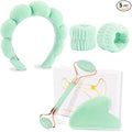 CUBACO Spa Headband and Wristband Set for Women with Ice Jade Roller and Gua Sha, Skin Care Set Tools Puffy Makeup Headband Teen Girl Gifts Trendy Stuff Hair Accessories for Women