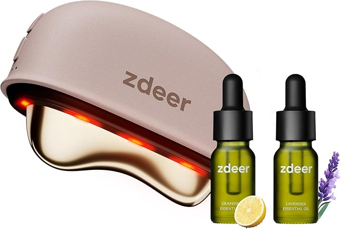 ZDEER LED Red Light Therapy Face & Neck Massager, Electric Heated Gua Sha Facial Sculpting Tool with Vibration, Skin Firming & Lifting Skincare Device, Pink, Includes 2 × 10ml Massage Oil