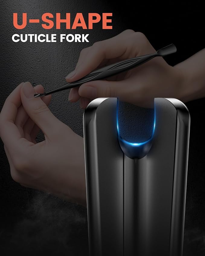 BEZOX Cuticle Trimmer - Elegant Precision Cuticles Pusher & Fork, Dual-Ended Stainless Steel Nail Care Tool for Exquisite Manicures and Pedicures - Black
