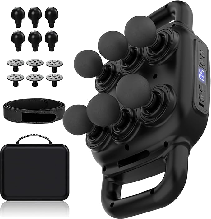 UFFAE Six Head Massage Gun, 50 Intensity Levels & 9 Massage Modes, Equipped with 3 Different Massage Heads, Massage Gun with Adjustable Belt Ideal Gifts for Women, Men, Mom, and Dad