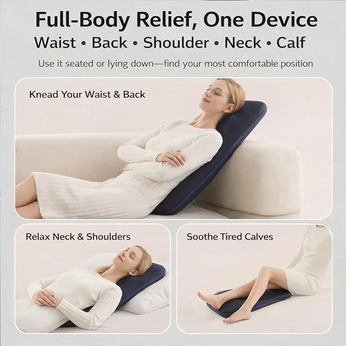 Back & Neck Massager with Heat for Pain Relief, FSA Full-Length Rolling Massage Cushion for Upper & Lower Back, 3 Modes, 2 Heat Levels, 15-Min Auto-Off, Slim Lumbar Support, HSA Eligible