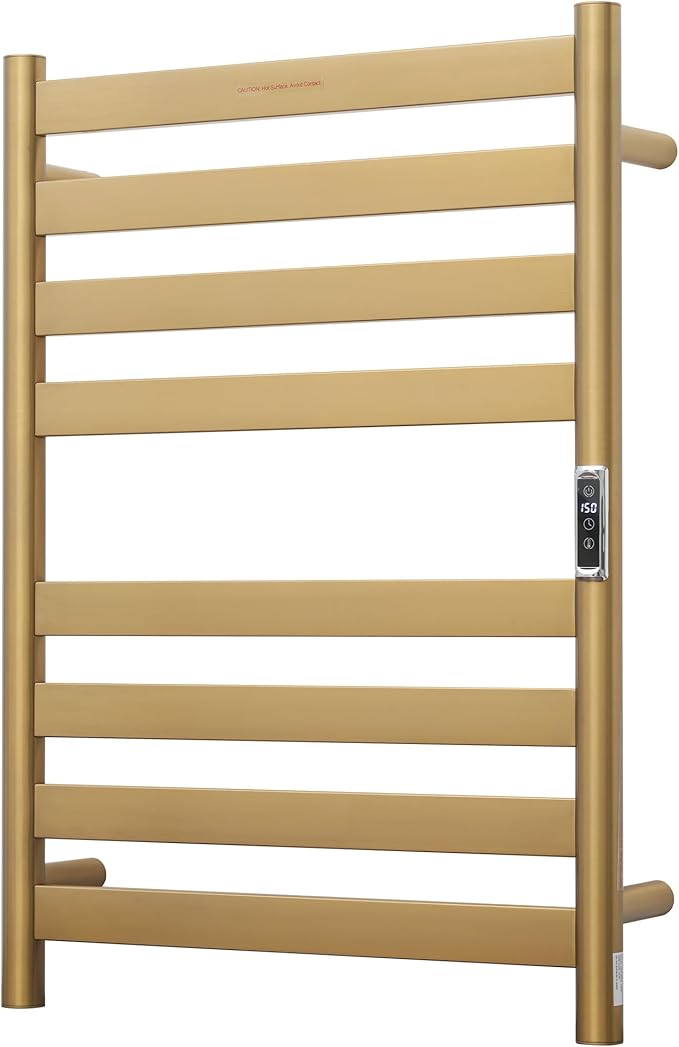 Heated Wall Mounted Electric Towel Warmer Rack,Timer & Temperature Control, 8 Bar Stainless Steel Towel Heater for Bathroom, Brushed Gold, Plug-in(27.56x19.69x4.41in)