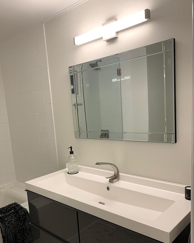 LED Bathroom Vanity Light Fixtures 24 in Brushed Nickel, 14W 4000K Natural White Square Wall Fixture, Modern Lighting for Over Mirror, Damp Rated,ETL
