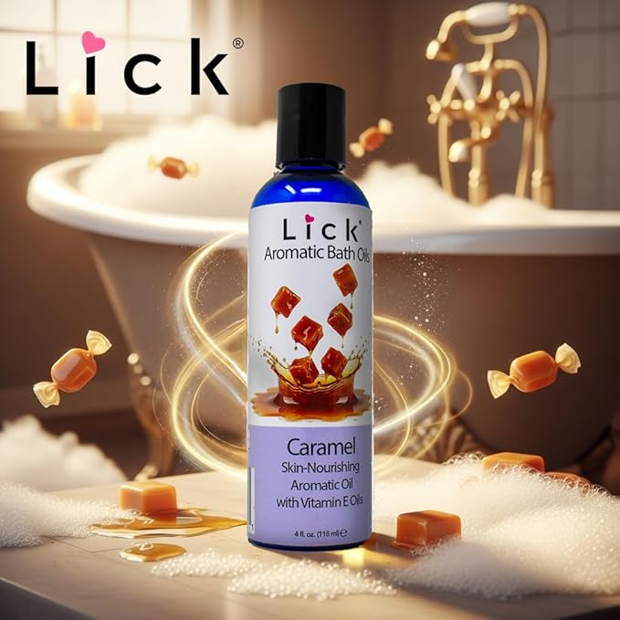 Lick Caramel Aromatic Bath Oil - Dessert Aromas Collection - Lightweight Soaking Oils for Relaxation, 4 oz