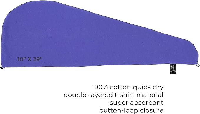 Elizabeth Roberts 100% Cotton T Shirt Hair Towel Wrap Plopping Essential Turban Style Hair Drying Towel for Women and Men All Hair Types and Styles, Very Peri