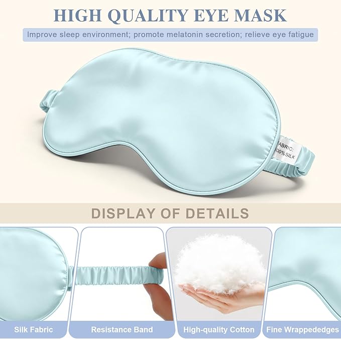 Silk Sleep Mask,Eye Mask for Sleep Women Men,Mulberry Sleeping Mask with Adjustable Strap,Blindfold Blackout Eye Mask for Travel and Full Night's Sleep,Nap