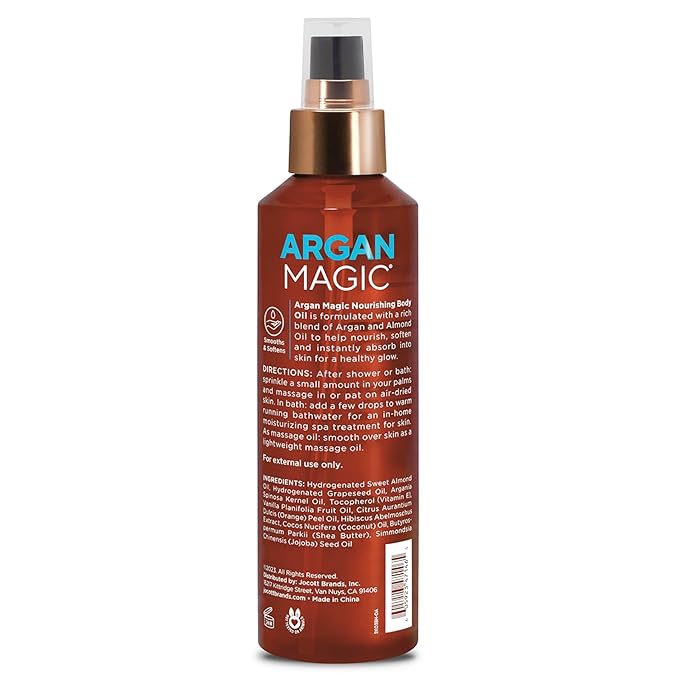 Argan Magic Nourishing Body Oil with Argan & Almond Oil | Intense Hydration, Softens & Radiates | Paraben Free, (6 FL Oz)