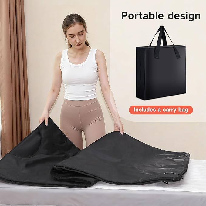 Infrared Sauna Blanket for Home, Low EMF Carbon Crystal Heating, Portable Dry Sauna Bag for Relaxation, Detoxification, 5.9ft×2.6ft, Sleeveless-Black
