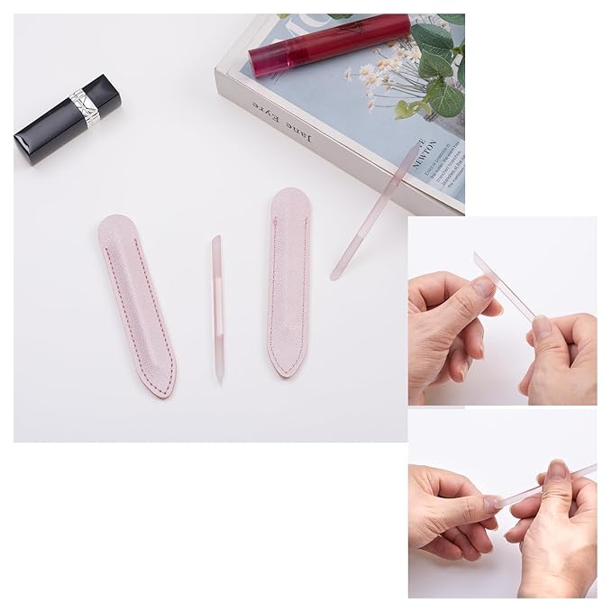 2 Pcs Transparent Pink Glass Cuticle Pusher Tool with Pink Leather Case, Sassy Tip Cuticle Pusher Pen for Precision Filing Nail Salons Home