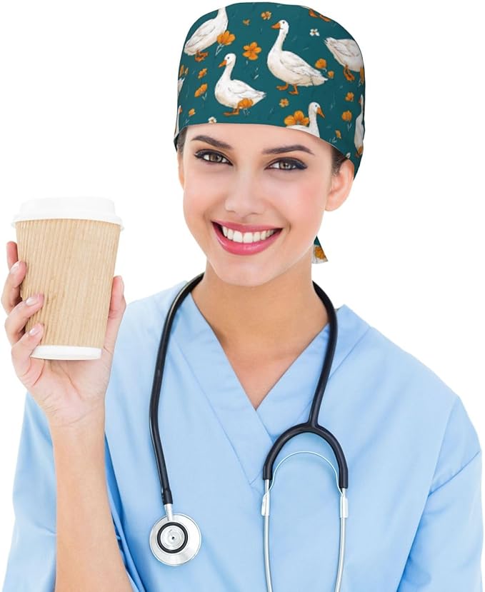 Alligator Ice Cream Working Cap, Scrub Cap with Sweatband, Adjustable Tie Back Hat Breathable Headgear for Women/Men