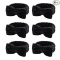 Casoty 6 Pcs Black Spa Headband, Bow Hair Band, Hair Band for Washing Face, Fuzzy Headbands for Women Girls, Soft Coral Fleece Skincare Headbands for Face Washing Shower Yoga