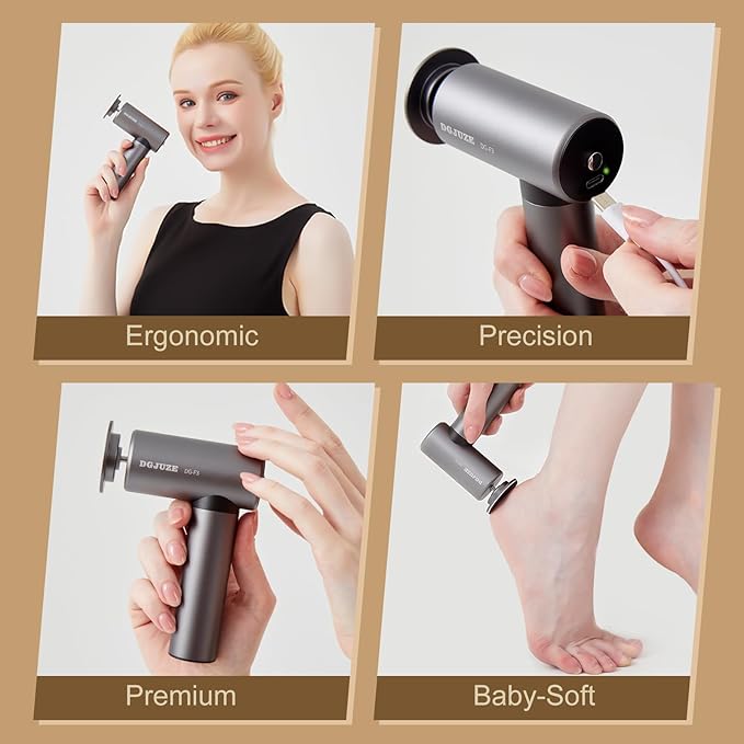 Premium Electric Foot Callus Remover, Ergonomic T-Grip 2600mAh Rechargeable 3 Speeds All Metal Foot File for Dead Skin Cracked Heels Pedicure Sander at Home with 60pcs Sandpaper Pads (Grey)