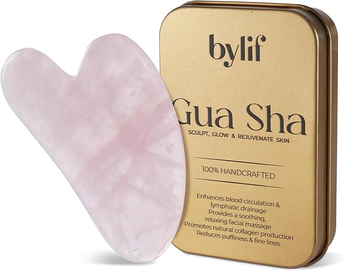 Gua Sha Facial Tools - Natural Jade Stone Guasha Tool for Face & Body,Massage Stick for Jawline Sculpting, Puffiness Reducing, Skin Care Gift, Anti-Aging Beauty Tool (Pink Stone)