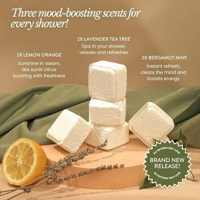Bare Botanics Shower Steamers 6 XL Cubes w/ Tray - Intensely Aromatic with All Essential Oils & Natural Ingredients - 70% Bigger - Small-Batch Made in WI - Updated Gift Ready Packaging