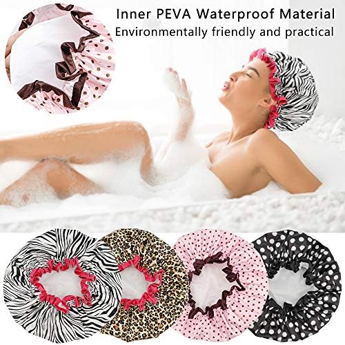 4 Pcs Shower Cap for Women Double Waterproof Layers Reusable Elastic - Image 4
