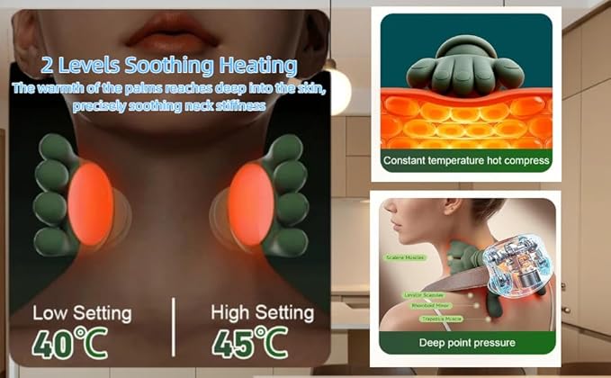 Portable Finger Pressure Neck and Back Massager with Heated Massage Tool, Electric deep Tissue 4D kneading Massage, simulating Human Relaxation and Muscle Pressure Relief