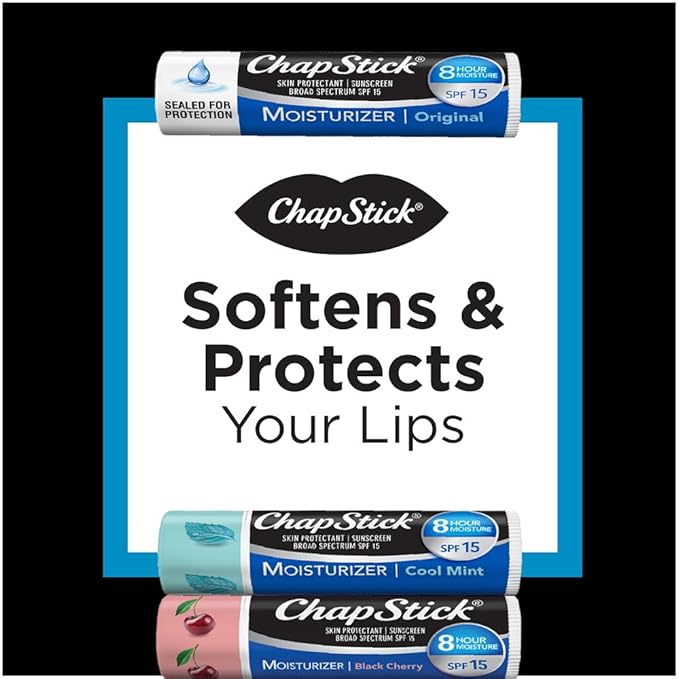 ChapStick Lip Balm Moisturizer 2-in-1 Lipcare SPF 15 Bundle – Original, Black Cherry, and Cool Mint, 0.15 Oz Ea (5 Piece Set)