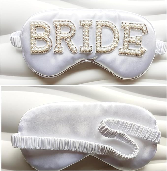 Bride Eye Mask, White Soft Fabric Diamond Bride Sleep Mask for Massages Eye, Pearl Bridal Shower Gifts to Adjust Night Sleep, Sleeping Maskes for Wedding