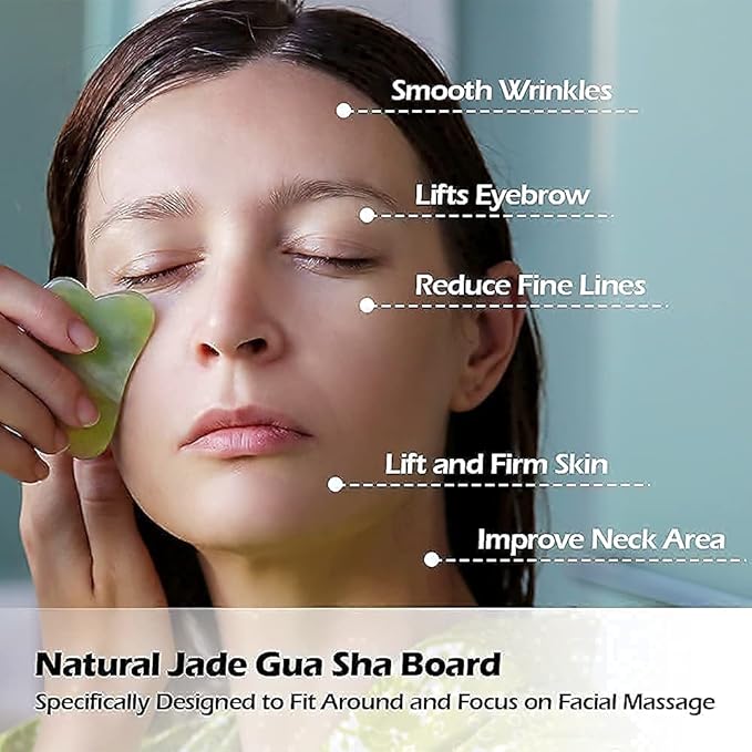 Jade Roller & Gua Sha Set – 100% Natural Jade Stone Face Massager | Cooling Facial Tool for Skin Tightening, Anti-Aging, Puffiness & Lymphatic Drainage | Skincare Gift for Women