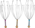 rosenice Scalp Massager Hand Held Therapeutic Head Scratcher Steel Wire Head Massager with Wooden Handle for Home Spa Relief and Relaxation (3 Packs)