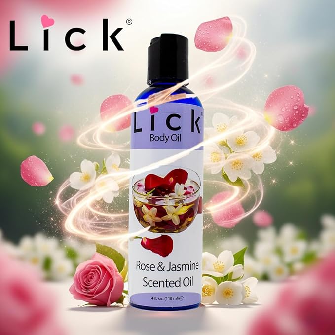 LICK Rose & Jasmine Floral Scented Body Oil – Lightweight Daily Hydration with Almond Oil & Vitamin E – 4 oz