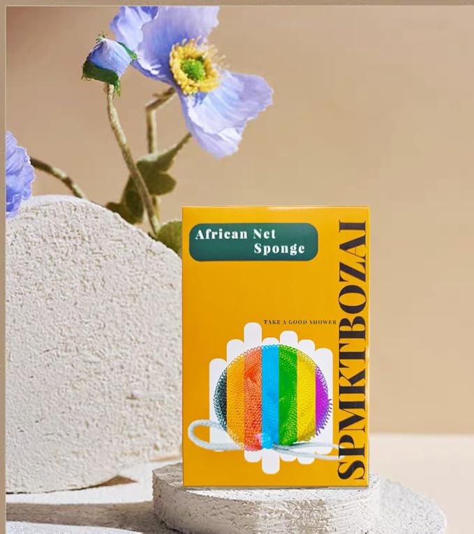 SPMKTBOZAI African Net Sponge Authentic, Exfoliating Body Scrubber Bath Sponge - Back Scrubber Washcloth for Shower with Travel Bag - Real African Scrub Exfoliator Body Care Bathing Accessories