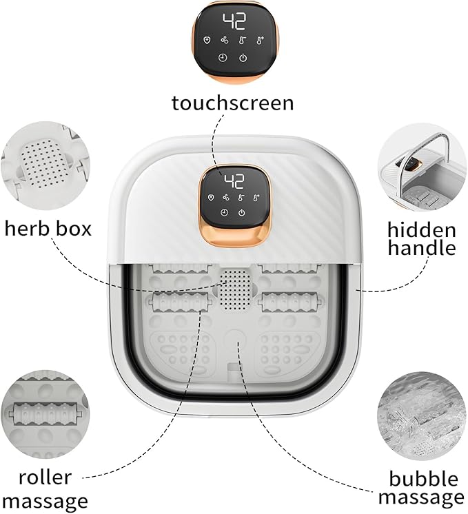 Collapsible Foot Spa with Heat, Foldable Foot Bath Massager with Temperature Control Touchscreen, Foot Massage Rollers, Pedicure Spa for Home, Office, Relaxation, Gift for Men & Women