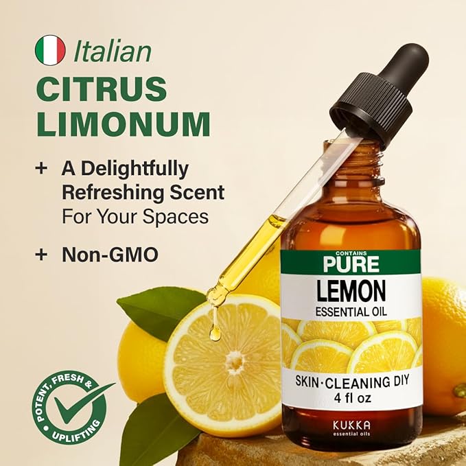 100% Pure Lemon Oil - 4 Fl Oz Lemon Essential Oil for Hair, Skin, Diffuser, Aromatherapy & DIY Soap Making Scent