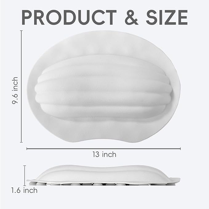 Small Bath Tub Neck Pillow, TPE Waterproof Suction Cups Bathtub Neck Pillow & Cushion, Ultra Thin, Lightweight Quick Drying Bath Accessories Spa Gifts for Women,White (13x9.6x1.6 Inch)