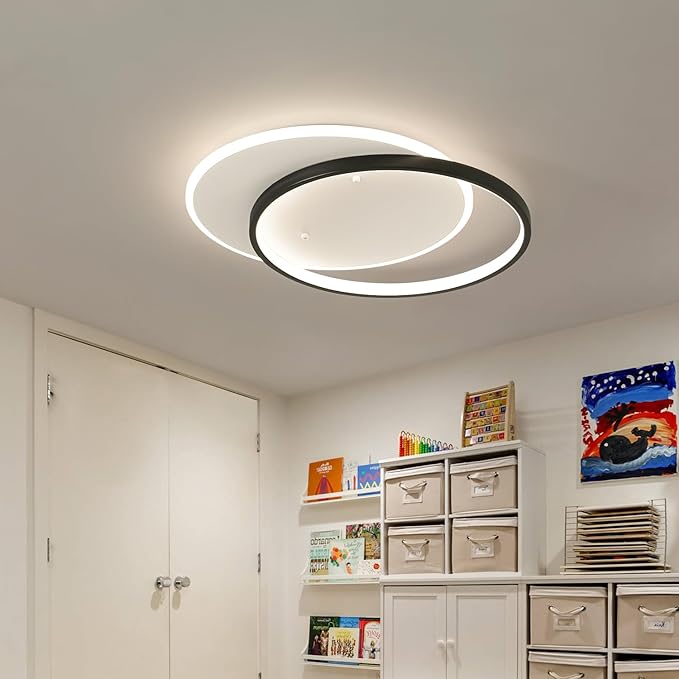 Shine LUEST Modern LED Ceiling Light Fixture Black Semi Flush Mount Light with Remote Control 19.69" Hallway Light Fixtures Ceilings Mount Dimmable Ceiling Lamp for Bedroom,Kitchen,Entryway