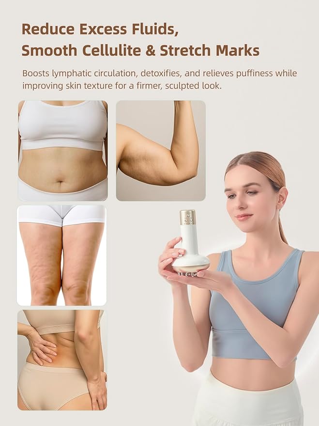 Yuonry Lymphatic Drainage Massager & Anti Cellulite Massage Tool, Reduce Stretch Marks & Cellulite, for Legs, Arms & Belly, Body Sculpting Machine with Microcurrent, Light, Heat & Vibration,White