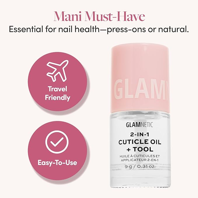 Glamnetic 2-in-1 Cuticle Oil | Nourishing Cuticle Serum & Cuticle Pusher For Healthy Nails | Overnight, Hyaluronic Acid & Botanical Oils - 0.31 Oz