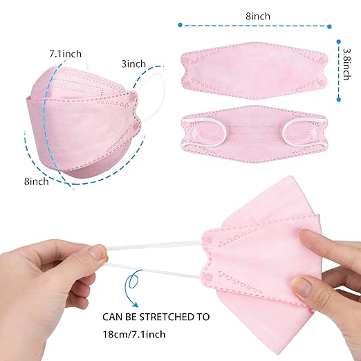 Borje KN95 Face Masks for Adults 50 Pack,5-Ply Pink Disposable Face Mask Against PM 2.5 Smoke & Dust, Filtration Efficiency 95%