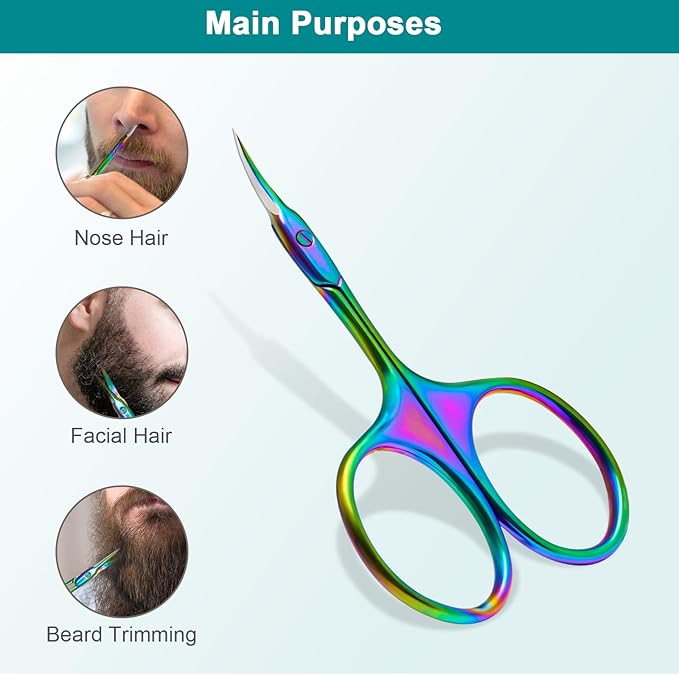 Lermende Cuticle Scissors Extra Fine Curved, Portable Stainless Steel Manicure Scissors with Sharp Curved Blade, Multi-Purpose Russian Manicure Cuticle Trimmer.(Colorful, Round Handle)