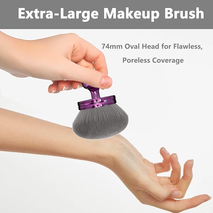 Body Makeup Brush Extra Large Oval Self Tanning Brush Multipurpose 74mm Wide-Headed Self Tanner Kabuki Sunscreen Brush for Legs Body Sunless Tan Streak Free Applicator(Purple)