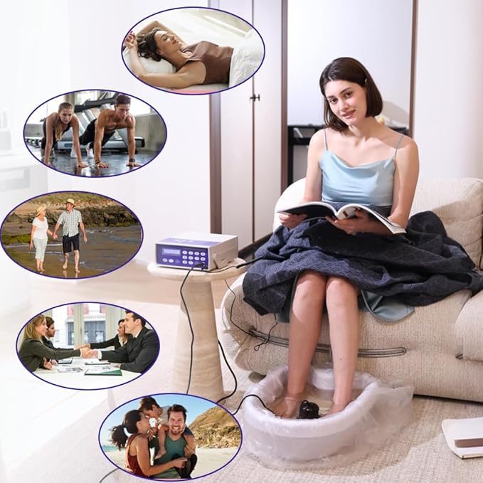 Ionic Foot Bath Detox Machine with Basin, Negative Ion Foot Spa Toxin Removal System for Home Use with Wrist Strap, 2 Arrays, 10 Liners and Himalayan Salt