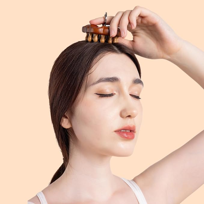 Wooden Massage Massager for Hair Growth,Head Scalp Comb,Manual Body Relax Massage Tool,Hair Brush Massager,Flower Design with Ring (20PCS Big Tooth)