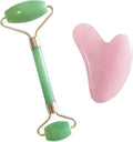 Rose Quartz Gua Sha and Jade Roller Set – Guasha Face Massage Tool Lymphatic Drainage Massager, Face Sculpting Tool for Facial Lifting & Tightening, Anti-Wrinkles, Anti-Aging & Skin Rejuvenation