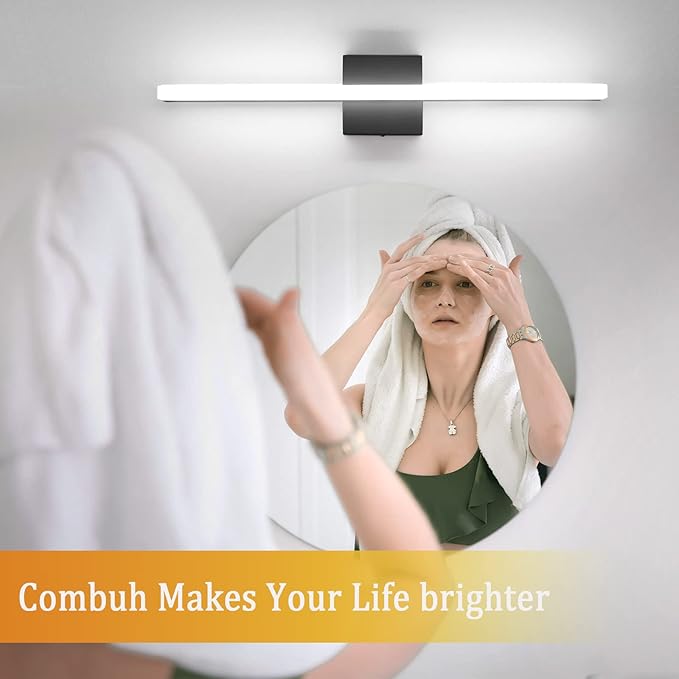 Combuh LED Bathroom Light Fixtures Over Mirror 24 Inch 14W, Black Vanity Lights Bar for Bathroom, Modern IP44 Wall Sconce Cool White 6000K