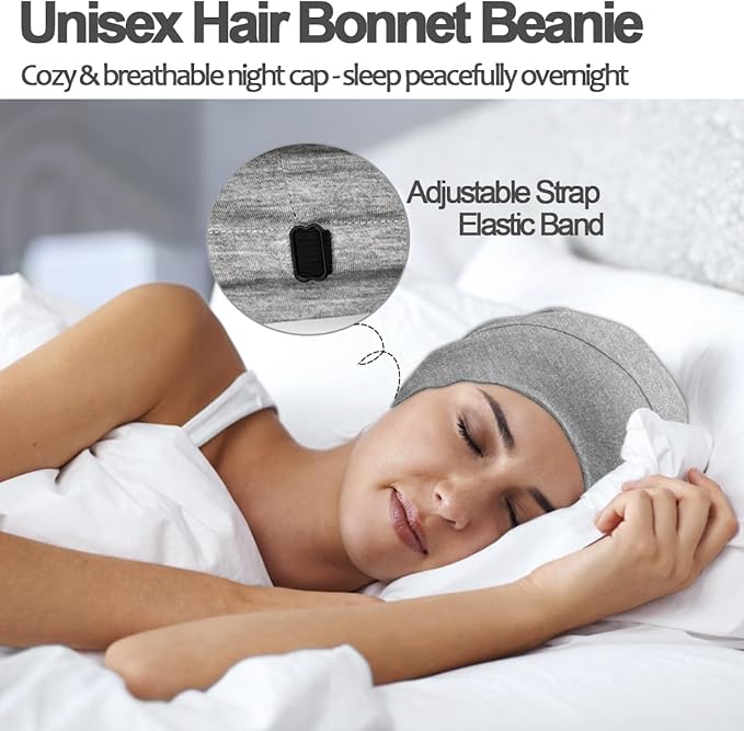 Sleep Cap Bonnet for Sleeping Black Women, Adjustable Cooling Ice Silk Lined Bonnet for Curly Braids Hair Cover Beanie Hat