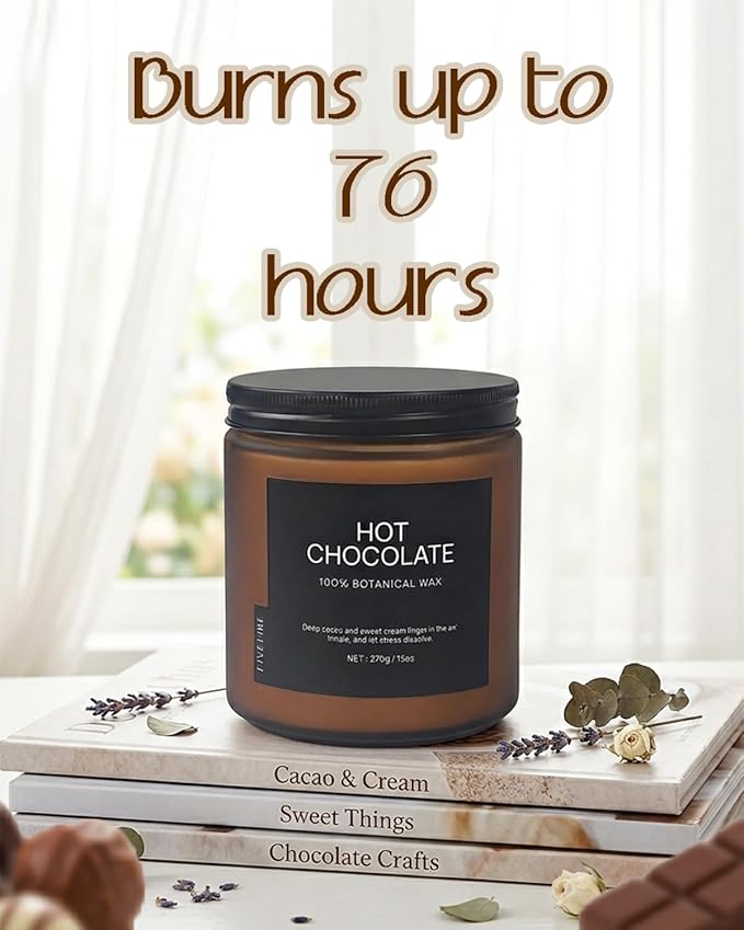 Hot Chocolate Home Scented Candles, 13oz Organic Soy Wax, 76-Hour Clean Burning, Natural Candles Non Toxic, Rich & Cocoa Gourmand Scent for Relaxation, Aromatherapy Housewarming Candle for Men Women
