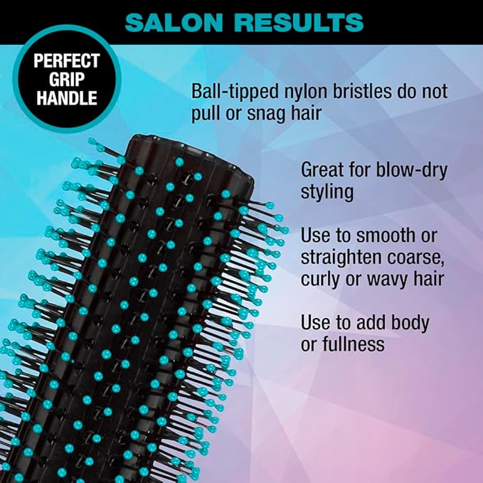 Conair Grip & Style Round Brush, Nylon Bristle Hair Brush for Blowout Styling, Ideal for Coarse, Curly, Wavy Hair, Color May Vary
