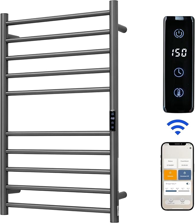 Electric Towel Rack with Voice Control for Alexa & Google Home,TUYA-Wall-Mounted Bathroom Heating Towel Warmer,Stainless Steel Material,31.5x20.08x4.41in,Plug-in,Gunmetal Grey,10 Bars