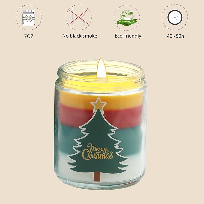 Christmas Candles - Christmas Gifts for Women, Aromatherapy Candle for Home Scented, Natural Soy Wax Fir Scented Candles