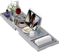 Bathtub Tray Caddy, Expandable Bath Trays for Tub, Bamboo Shelf & Table with Wine Glass Holder,Bathroom Accessories for New Home & Mothers Day & Birthday Gifts for Mom,Gray
