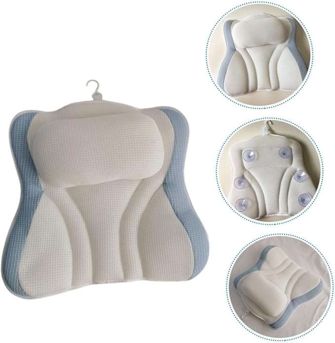 Bath Pillow for Tub with Suction Cups, Mesh Bath Neck Pillow 48x42x10cm, Non-Slip Breathable Spa Headrest for Relaxing Bathing Experience