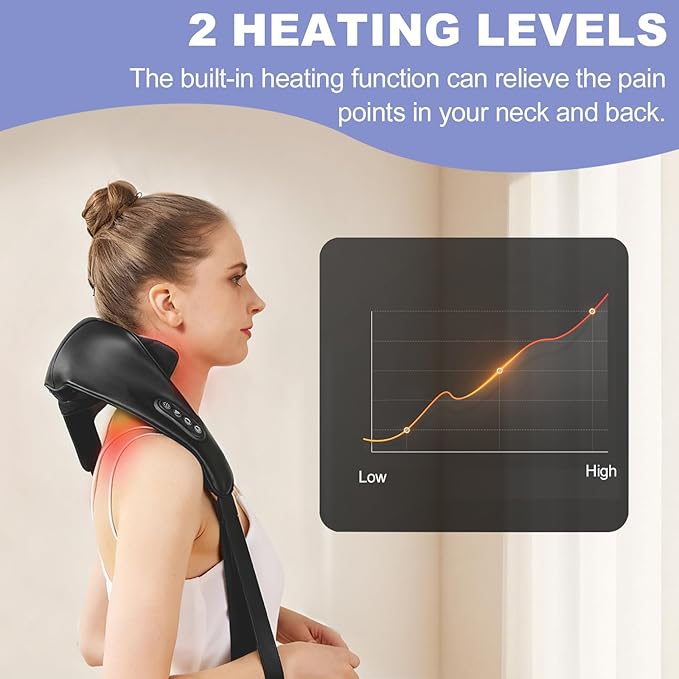 DS SAVORING Cordless Neck and Shoulder Massager with Heat, Electric Deep Tissue Kneading for Back Pain, Hands-Free Shiatsu Massage Pillow, Portable for Home, Office, Travel